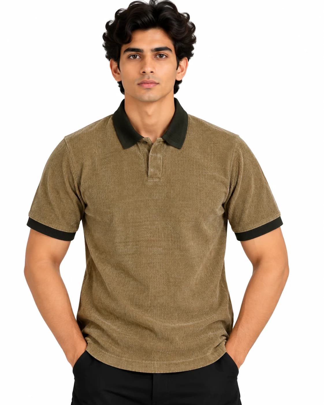 Contrast Collar Polo in Khaki