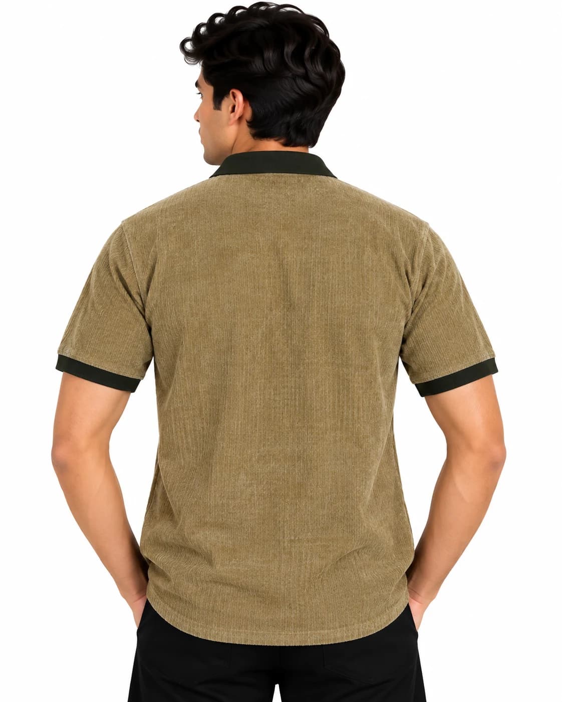 Contrast Collar Polo in Khaki
